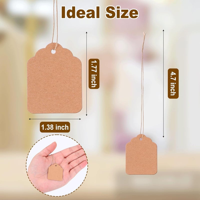Actmuen 500 PCS Price Tags with String Attached - 1.37x1.77 inch Kraft Paper Hang Tags for Pricing,Brown Labels for Bags Clothes,Yard/Garage Sale Tag with String - Image 2